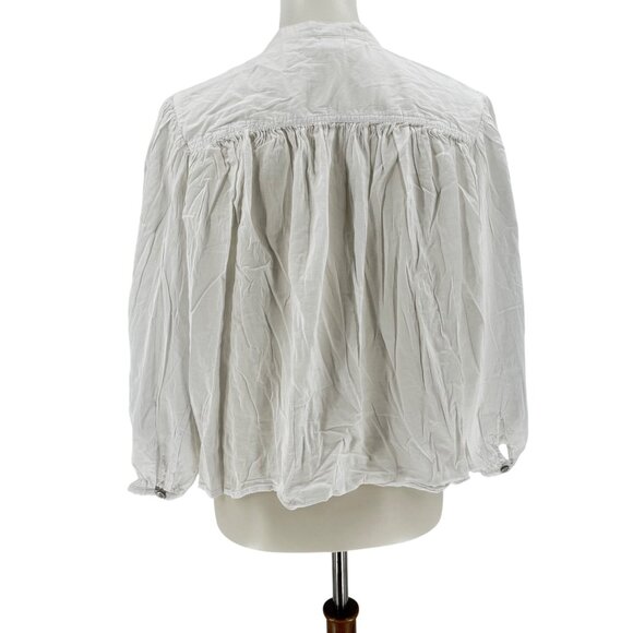 H&M Womens Pleated White Blouse Medium Button-Up Long-Sleeve - Picture 2 of 13